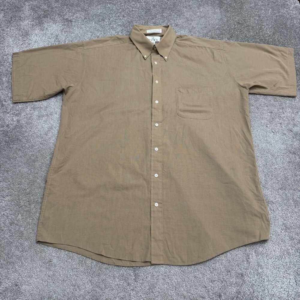 Enro Button Down Shirt mens 17.5 Half Sleeve Tall Brown Cotton Blend Casual Work